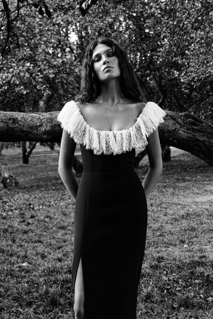 Velvet and lace midi dress