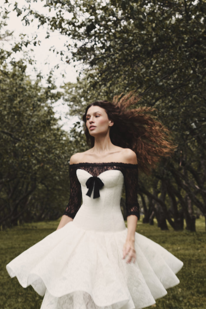 Corset lace midi dress with a bow