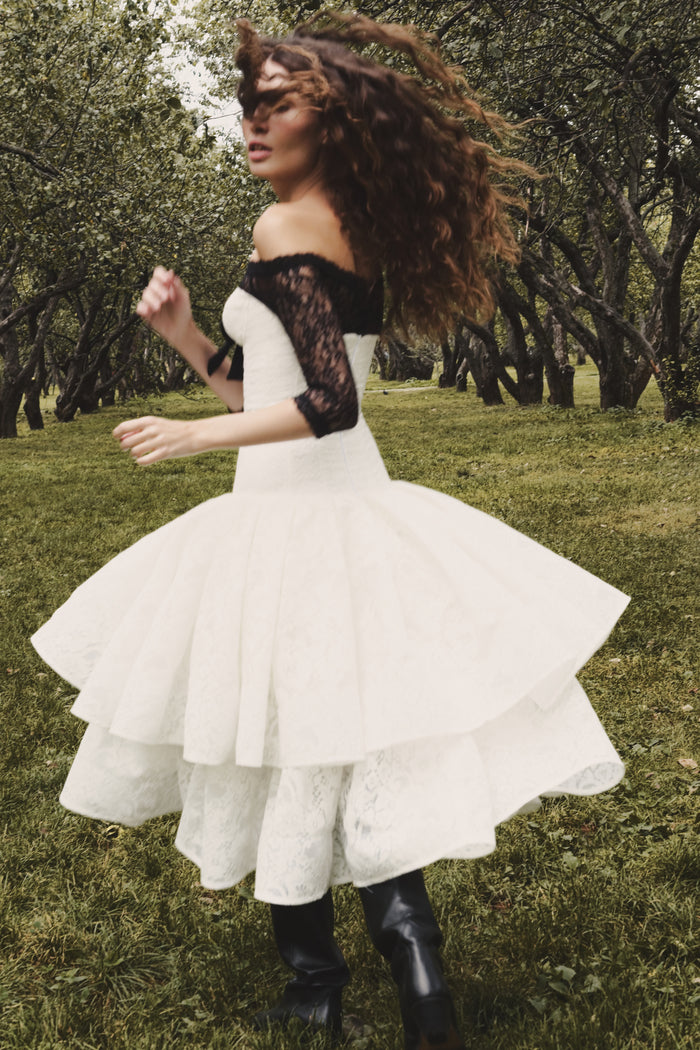 Corset lace midi dress with a bow