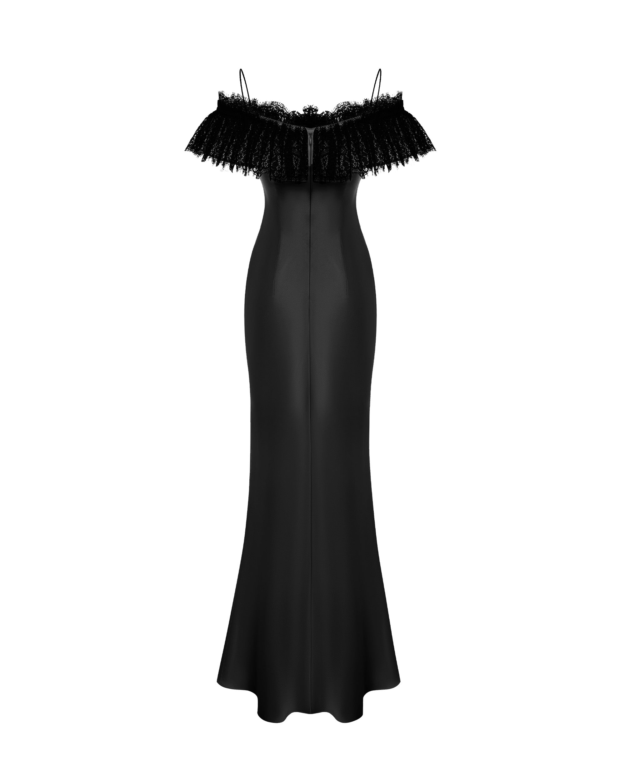 Satin and lace maxi dress with a flower – Rasario