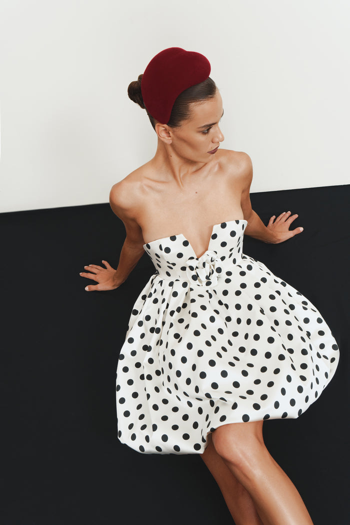 Mini dress with satin balloon skirt