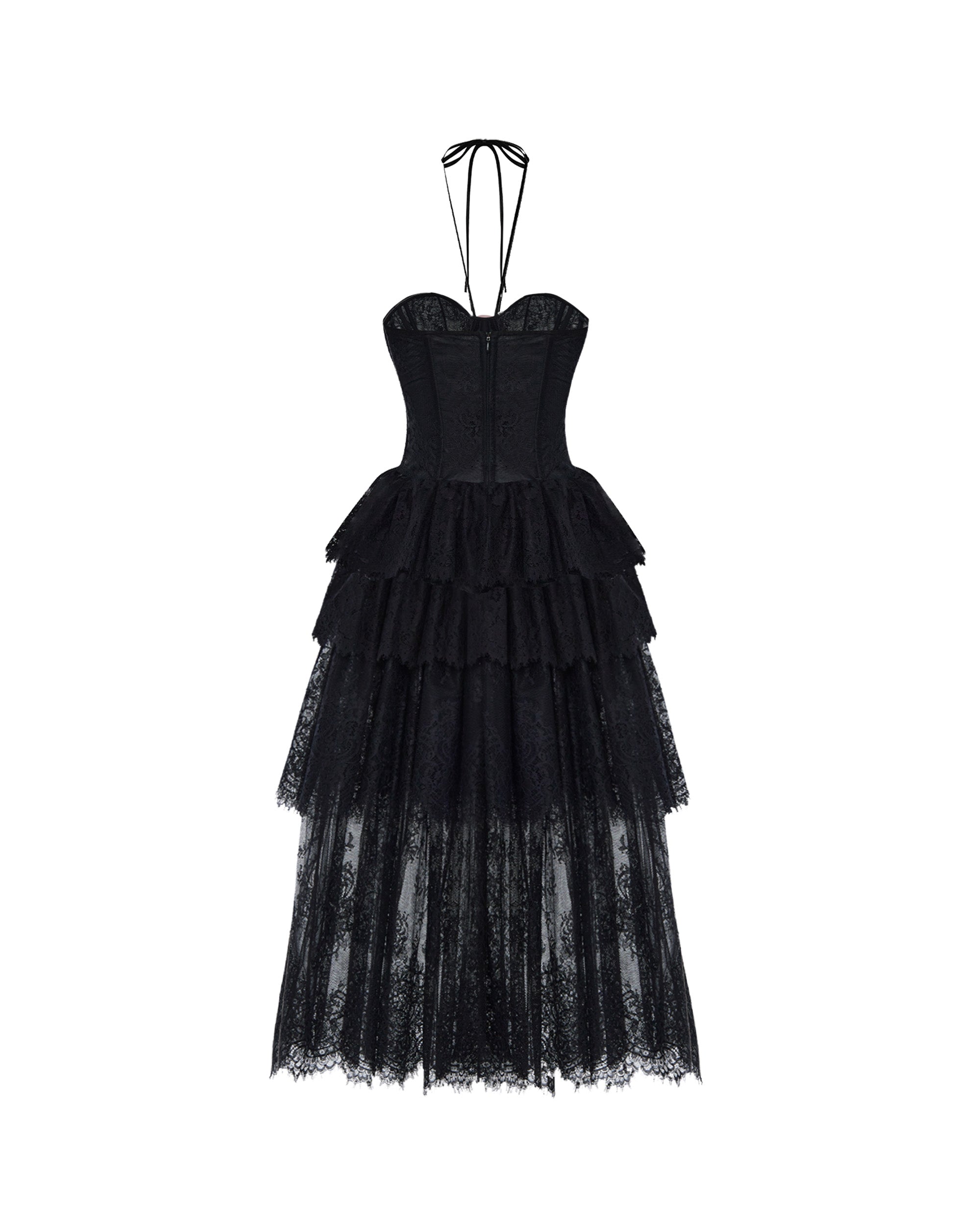 Lace corset midi dress with a flower