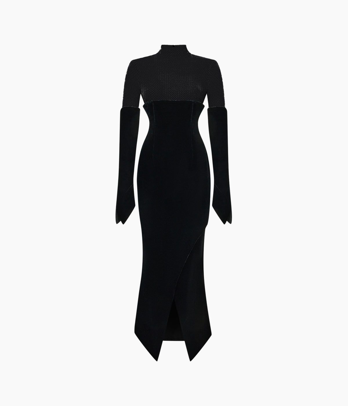 Crystal-Embellished Velvet Midi Dress