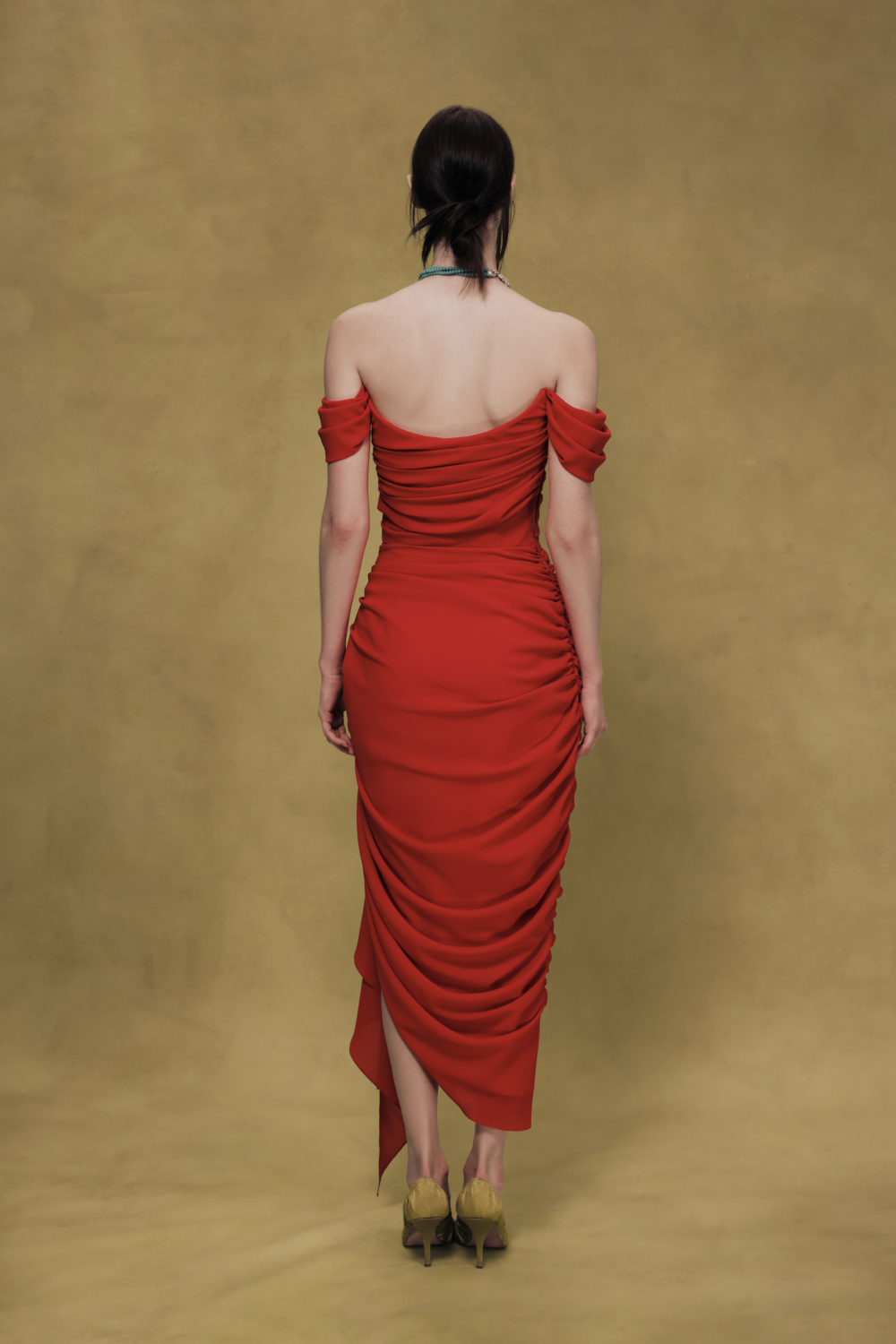 Off-shoulder dress with draping