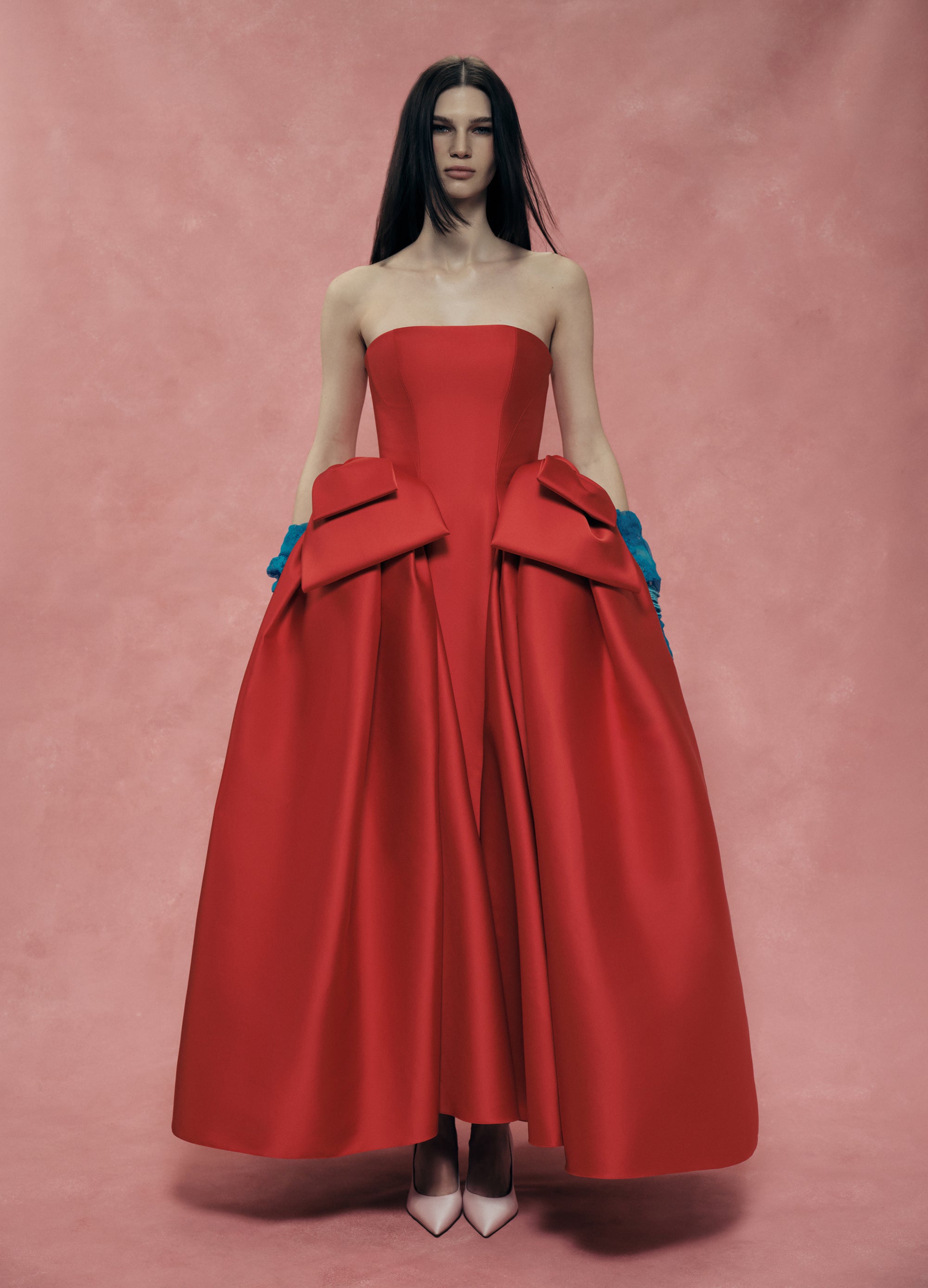 Satin Midi Dress with Sculptural Bow Details
