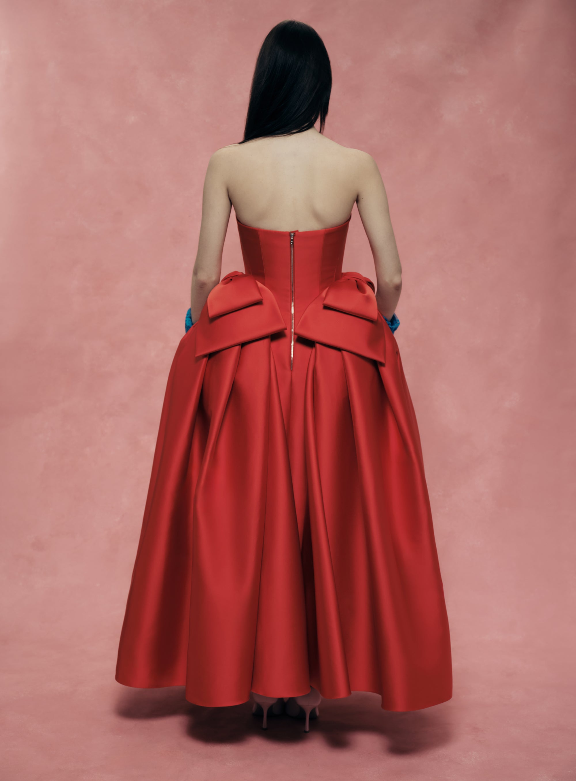 Satin Midi Dress with Sculptural Bow Details