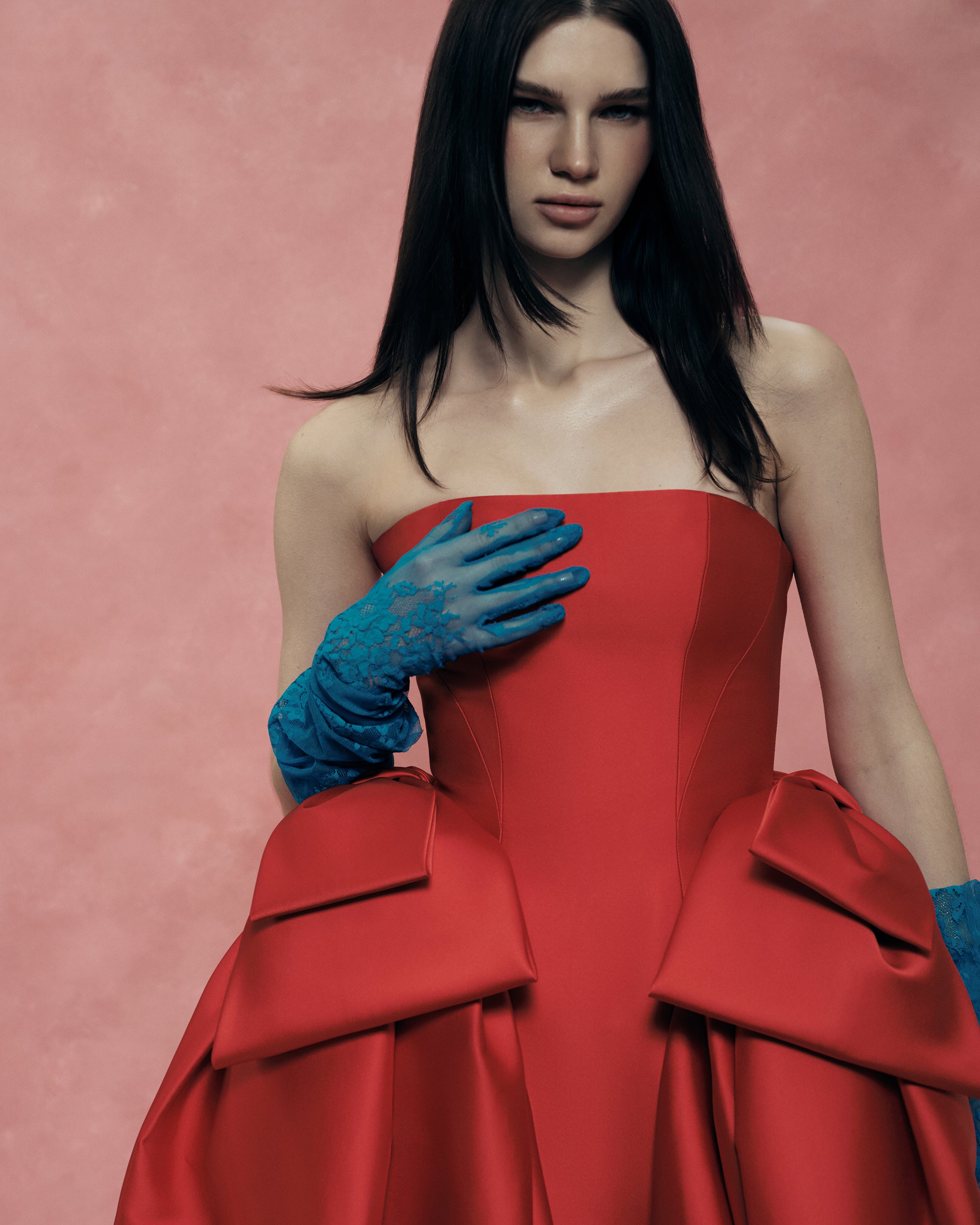 Satin Midi Dress with Sculptural Bow Details