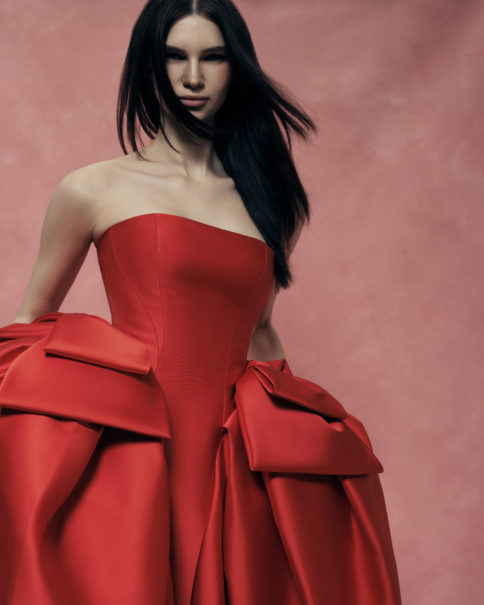 Satin Midi Dress with Sculptural Bow Details