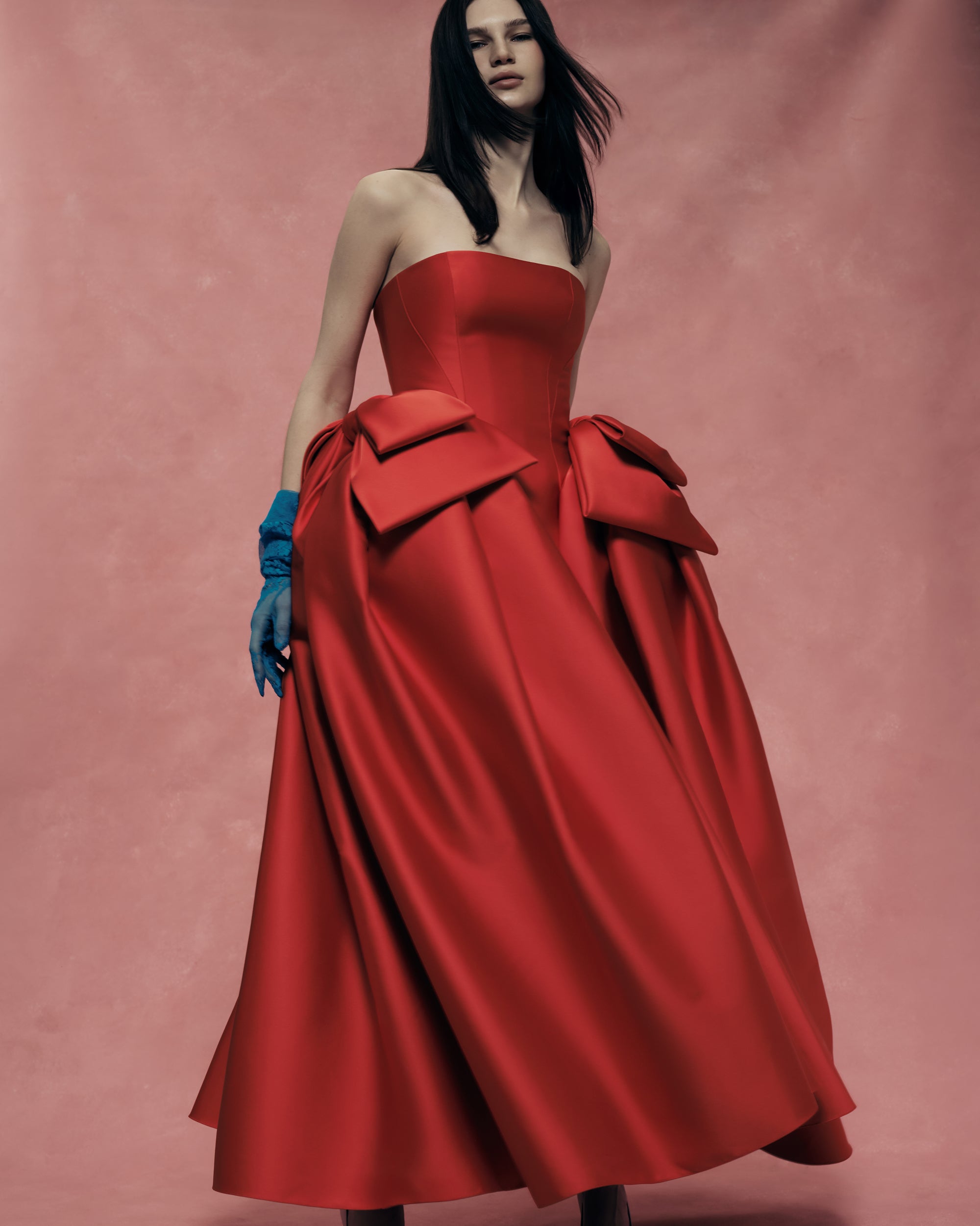 Satin Midi Dress with Sculptural Bow Details