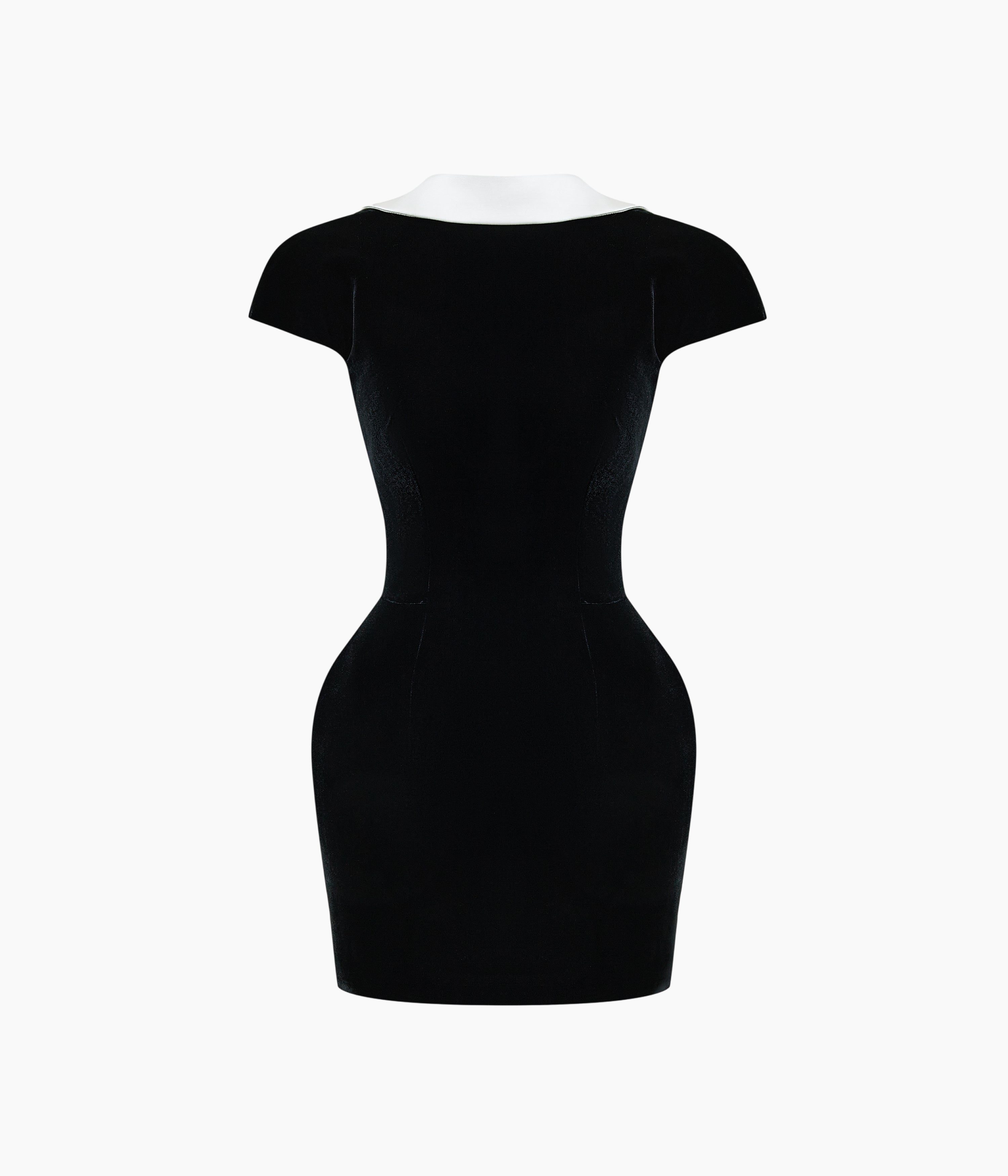 Velvet mini dress with a deep backline and voluminous hips