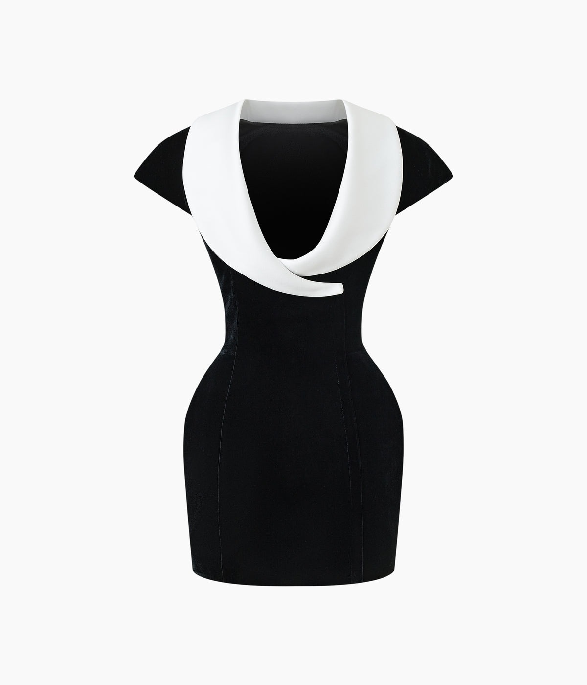 Velvet mini dress with a deep backline and voluminous hips