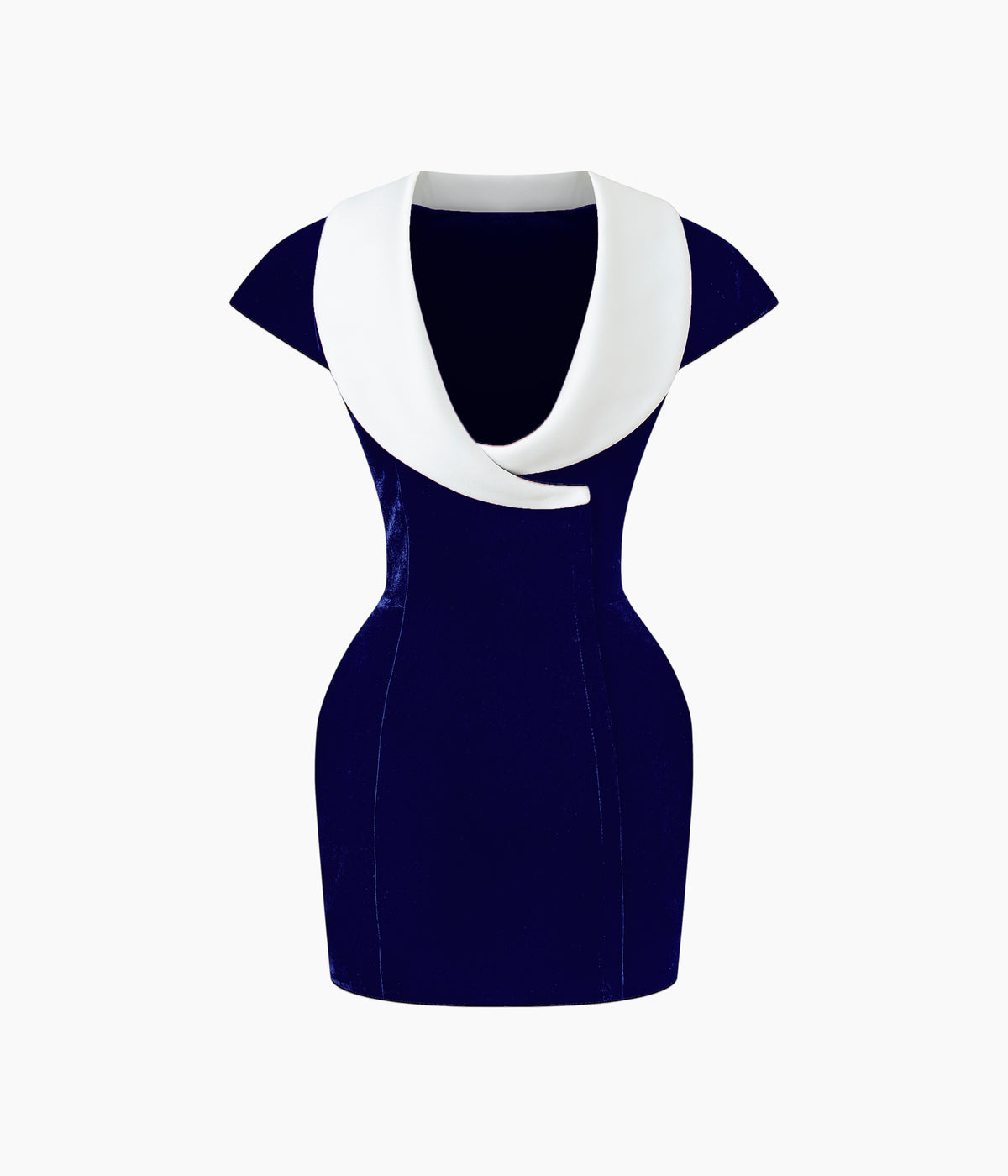 Velvet mini dress with a deep backline and voluminous hips