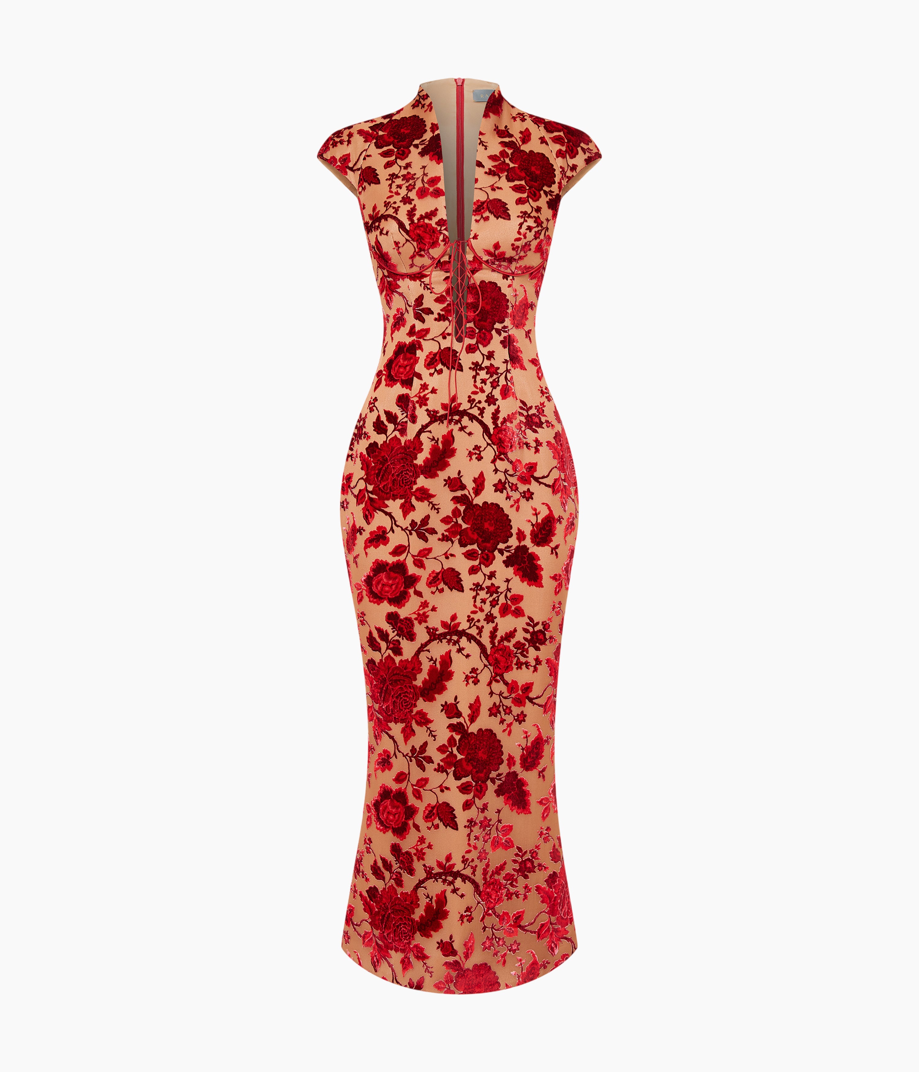 Devoré Velvet Midi Dress with Lacing
