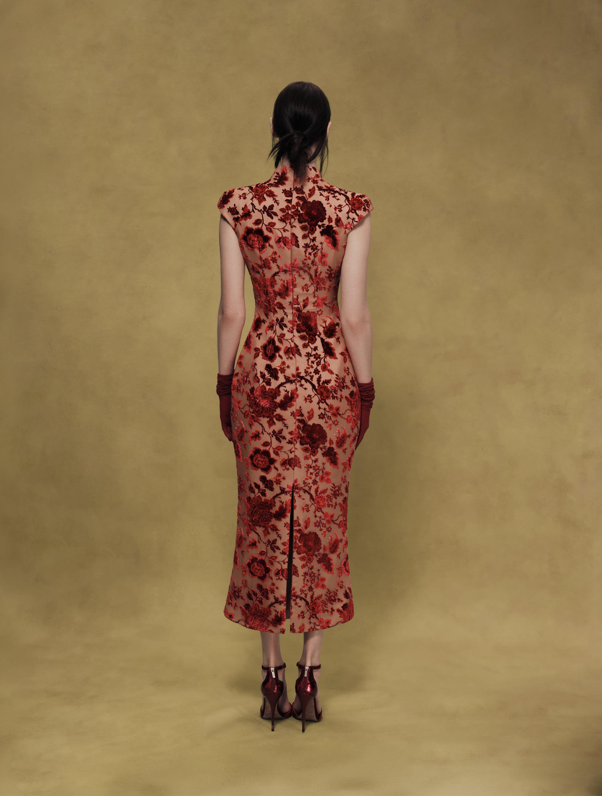 Devoré Velvet Midi Dress with Lacing