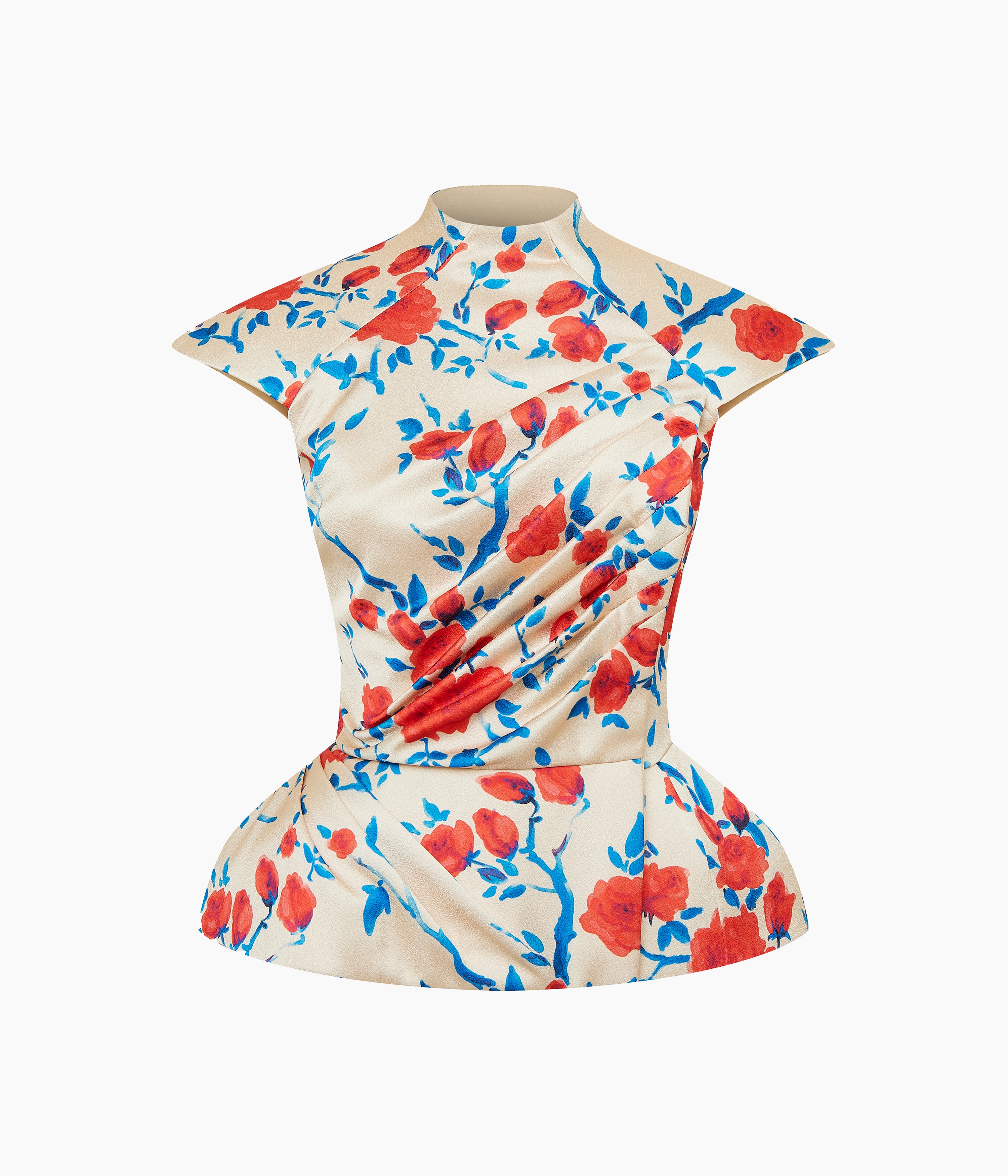 Printed Crepe Satin Draped Top