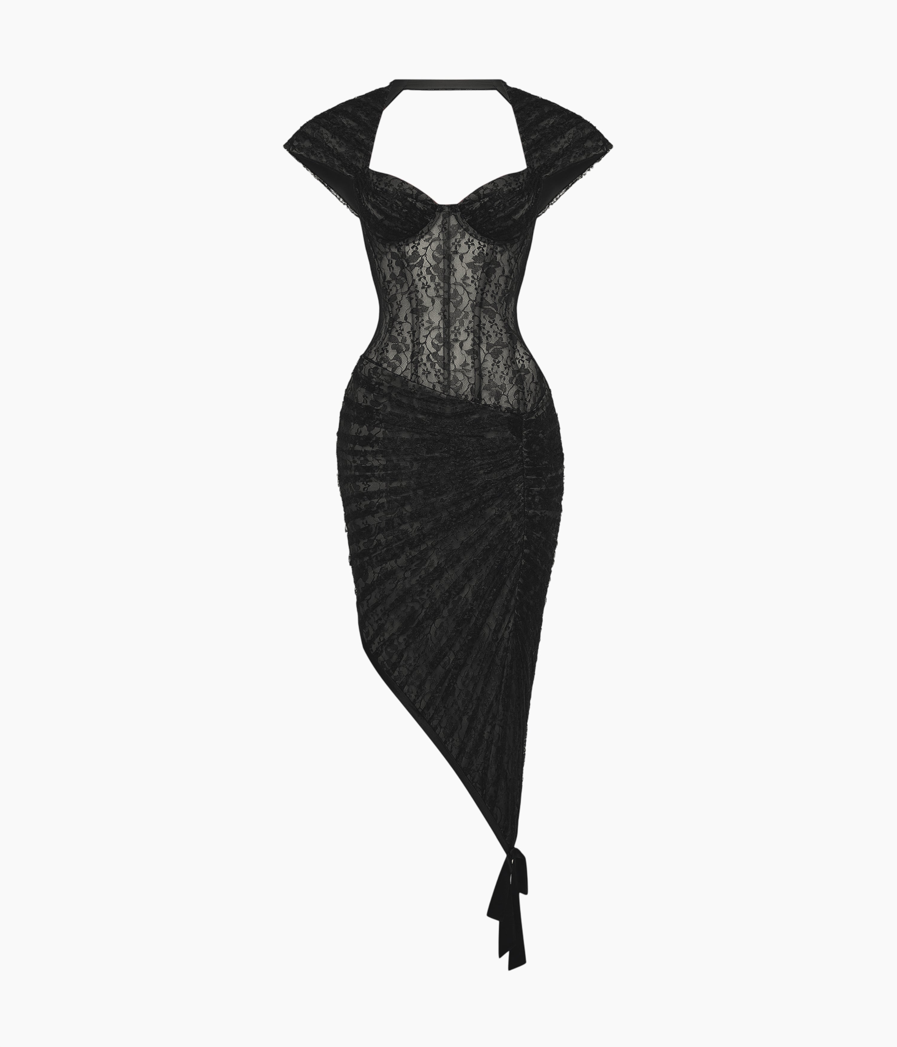 Lace midi dress with a shaped neckline