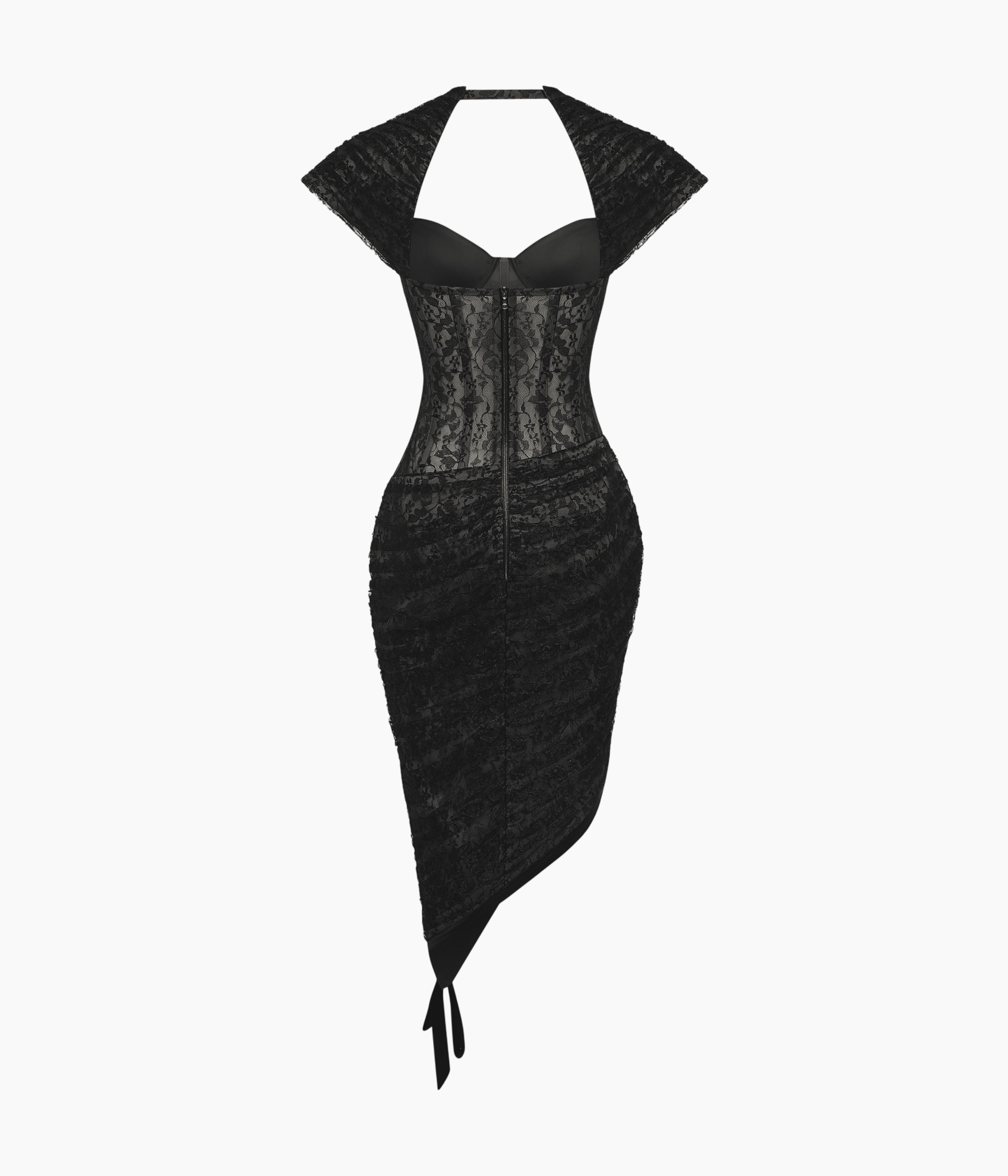 Lace midi dress with a shaped neckline