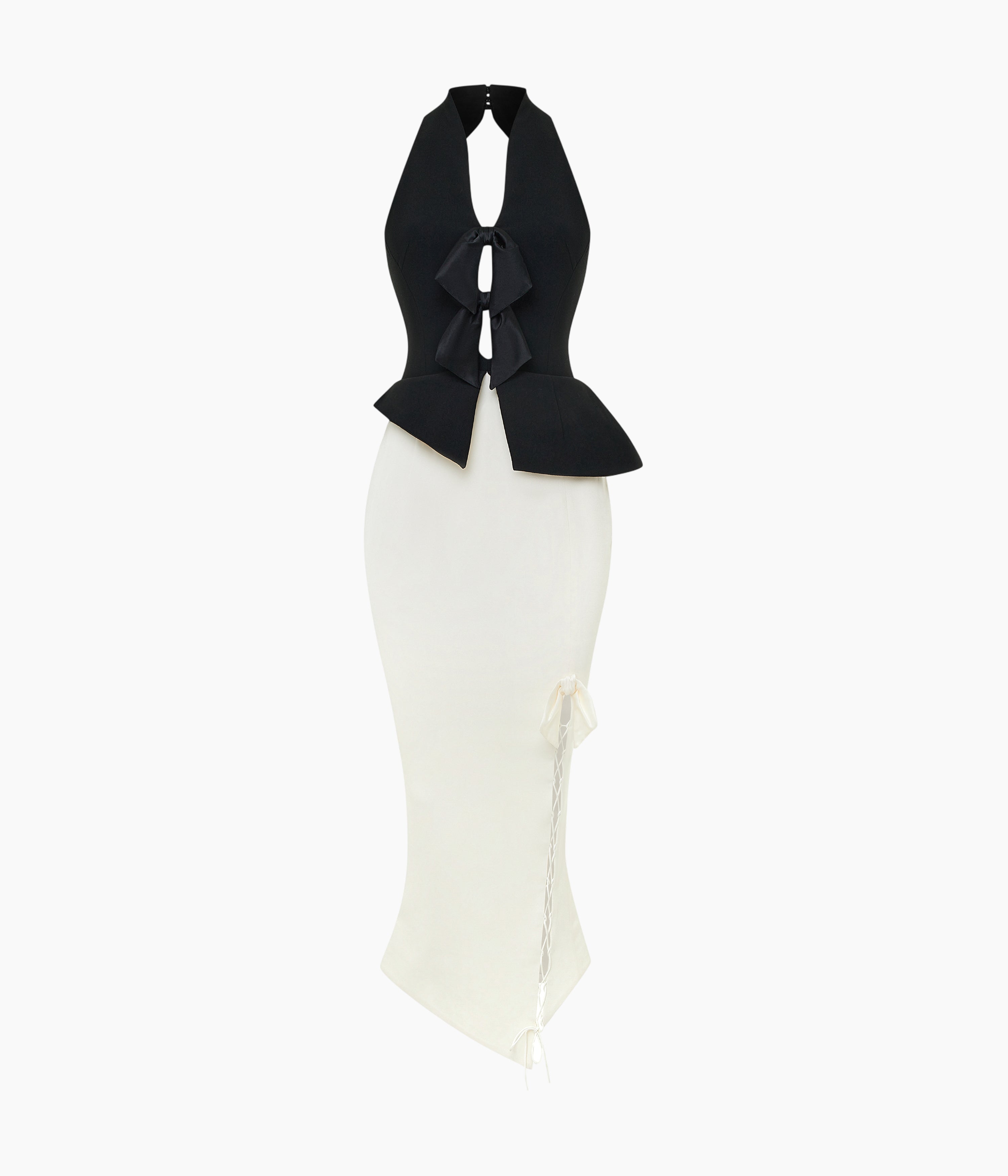 Midi dress with an asymmetrical cutout and a peplum