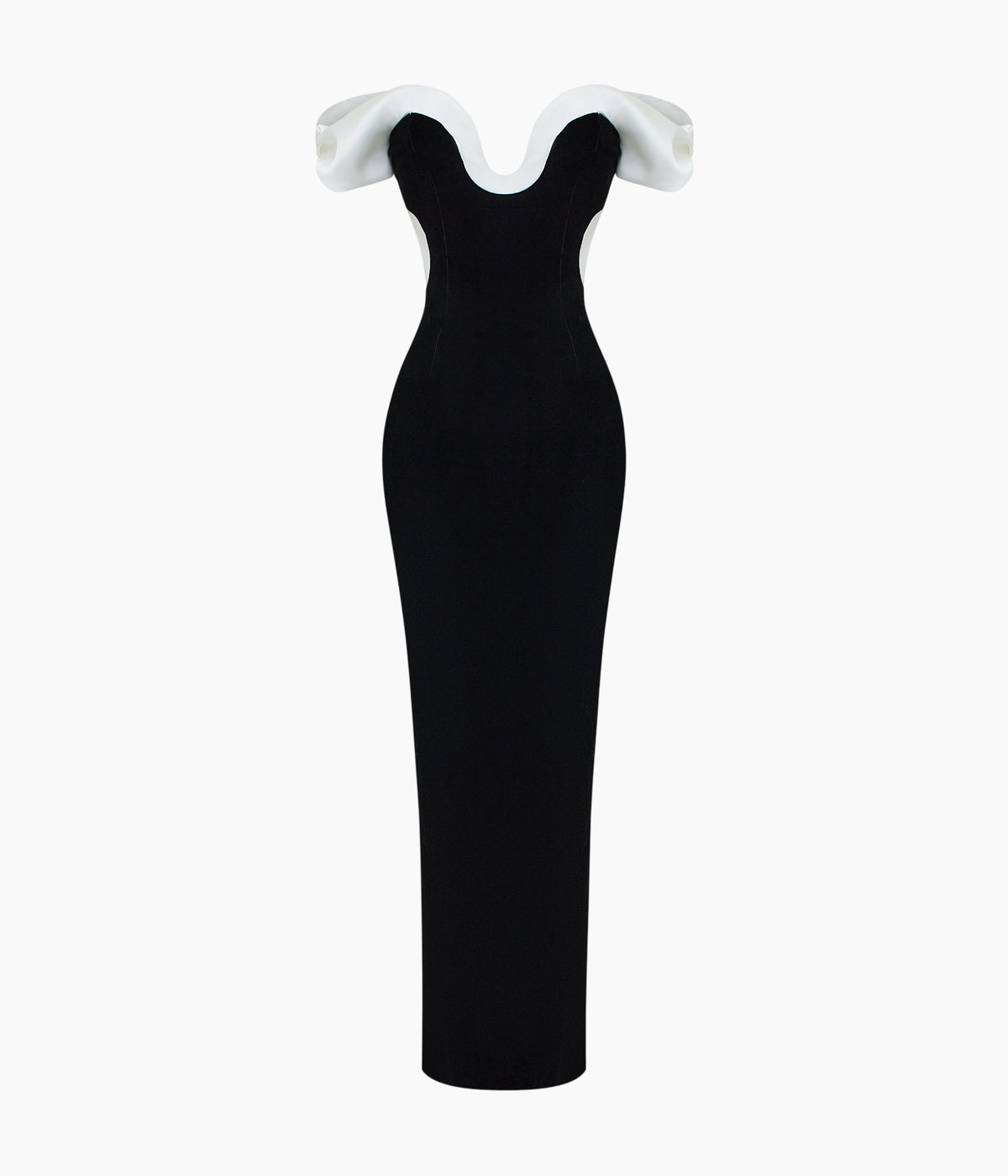 Velvet maxi dress with a sculpted neckline and open back