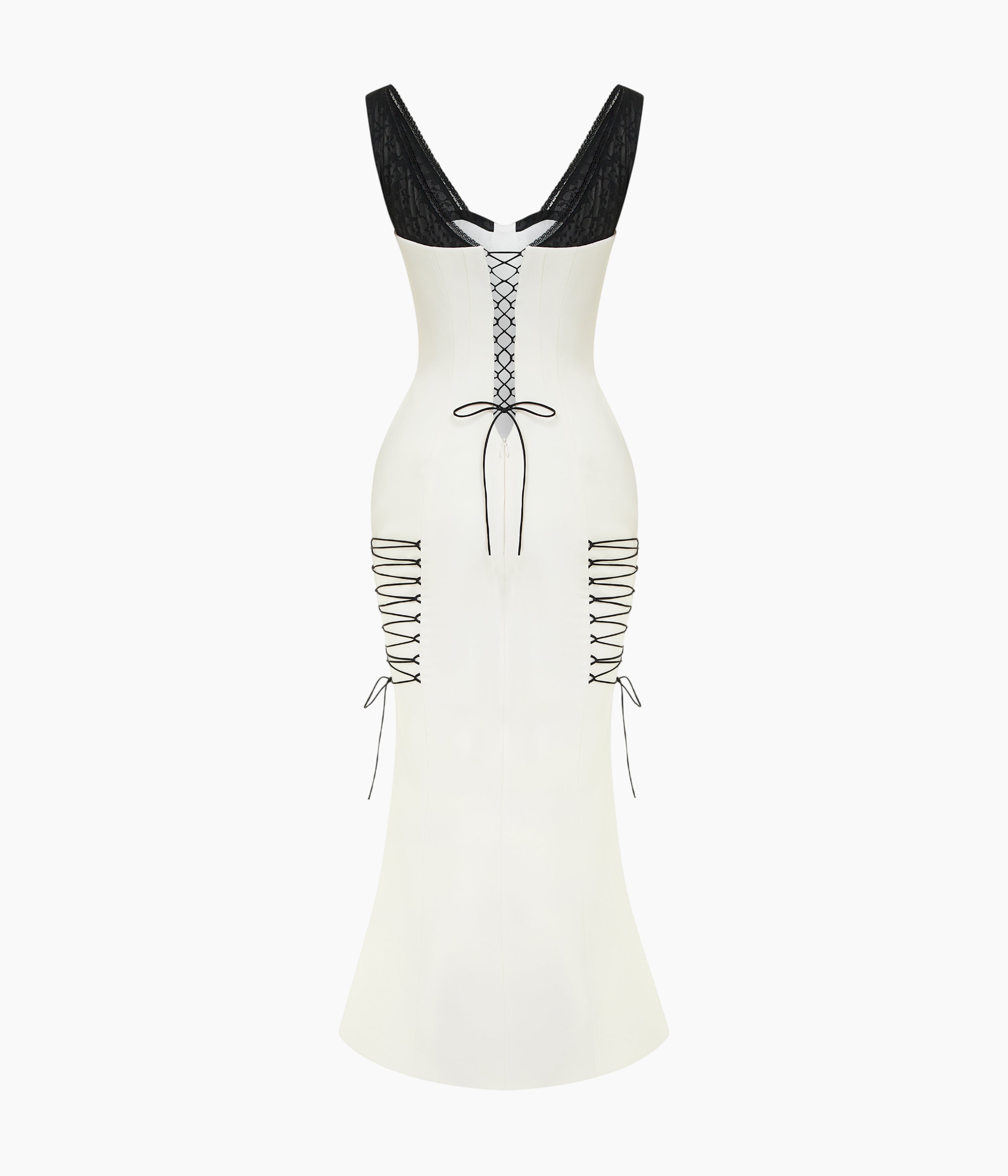 Crepe Midi Dress with a Corset Bodice and Lace-Up Detailing