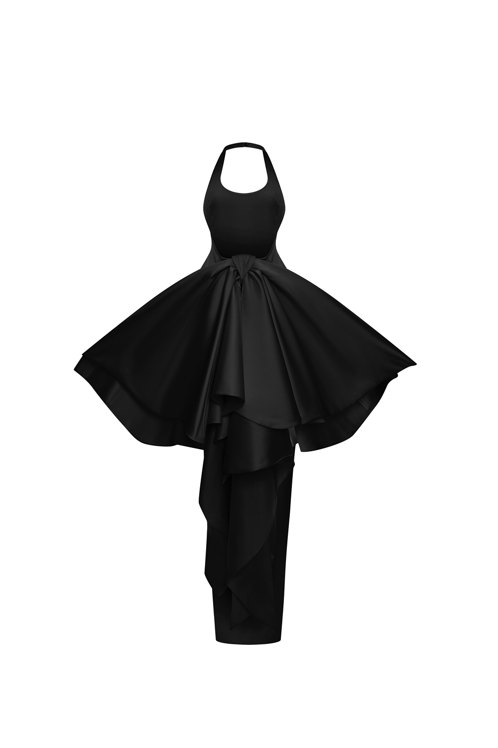 Structured satin maxi dress with detachable butterfly train – Rasario