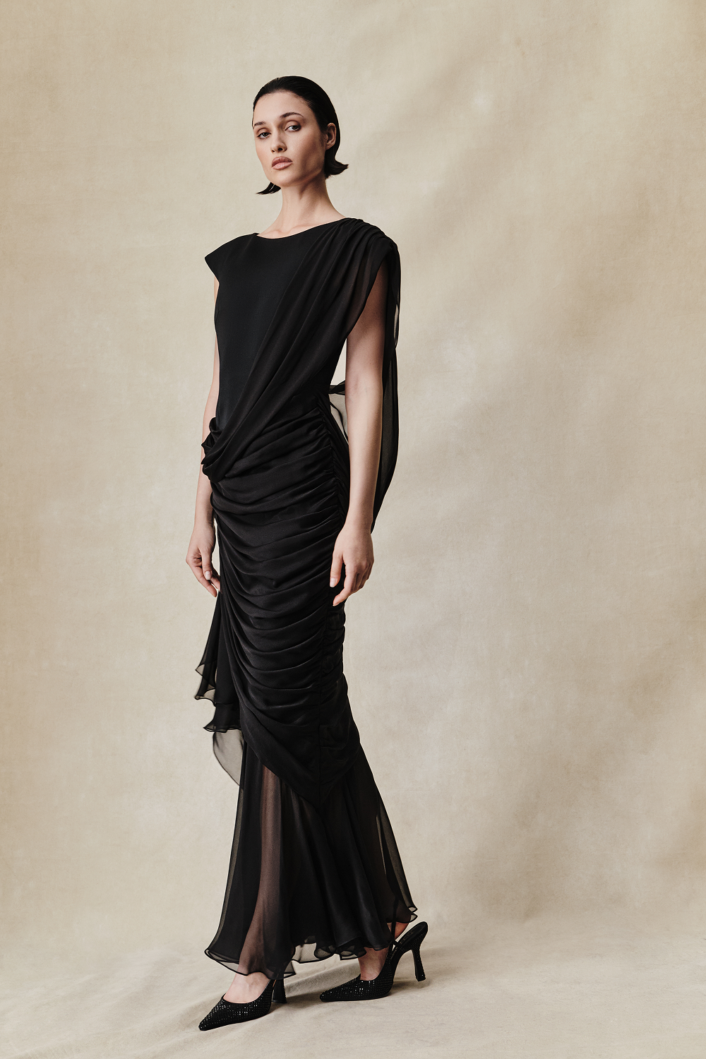 Viscose and silk maxi dress with open back