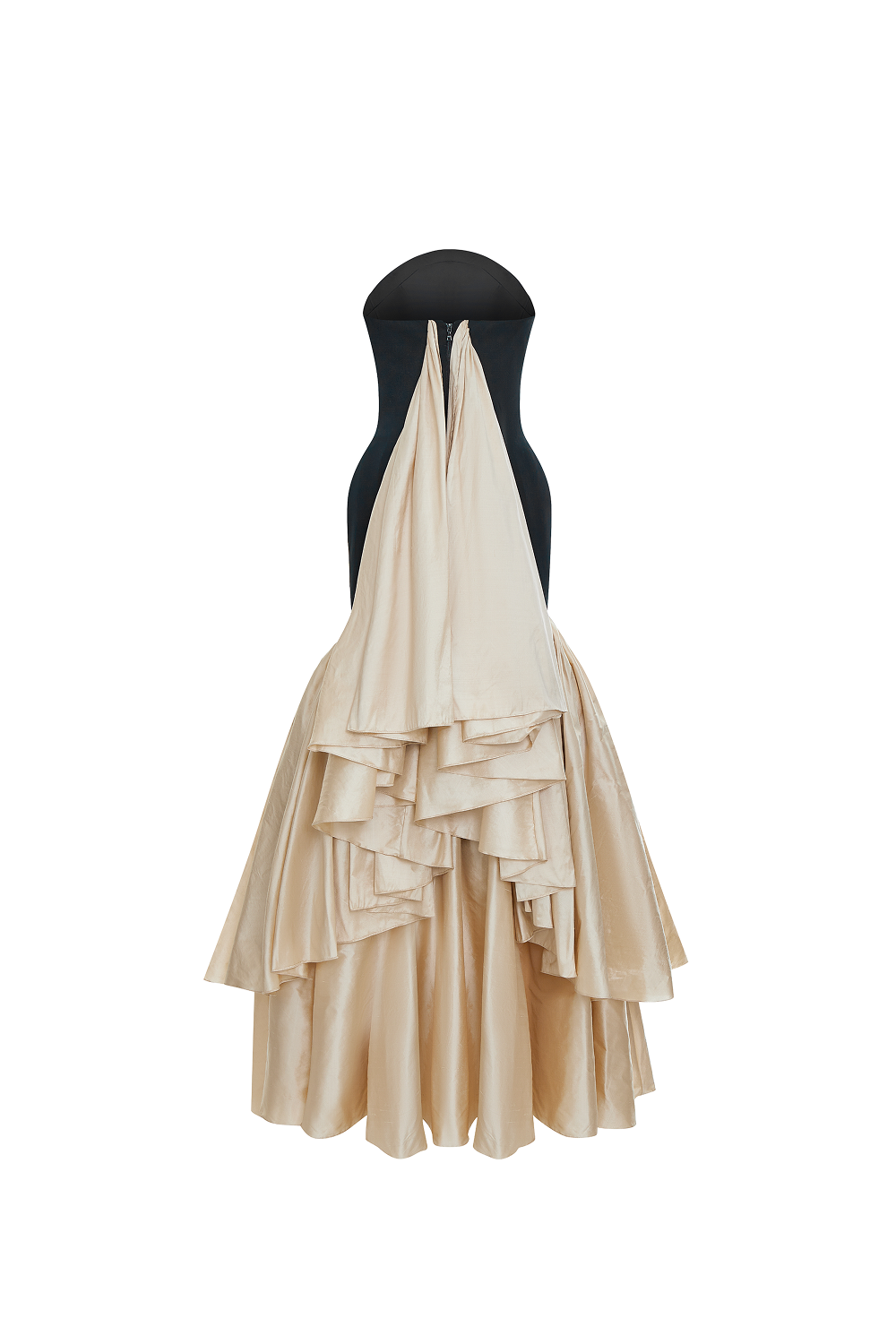 Viscose and silk corset maxi dress with ruffles