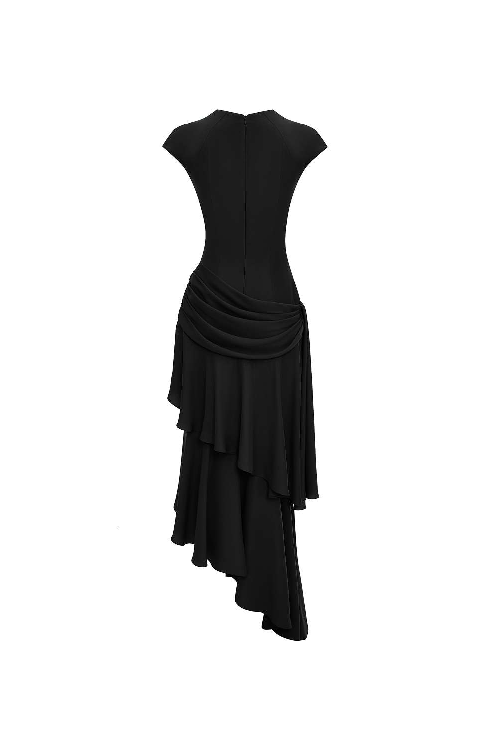 Viscose crepe asymmetric maxi dress with draping