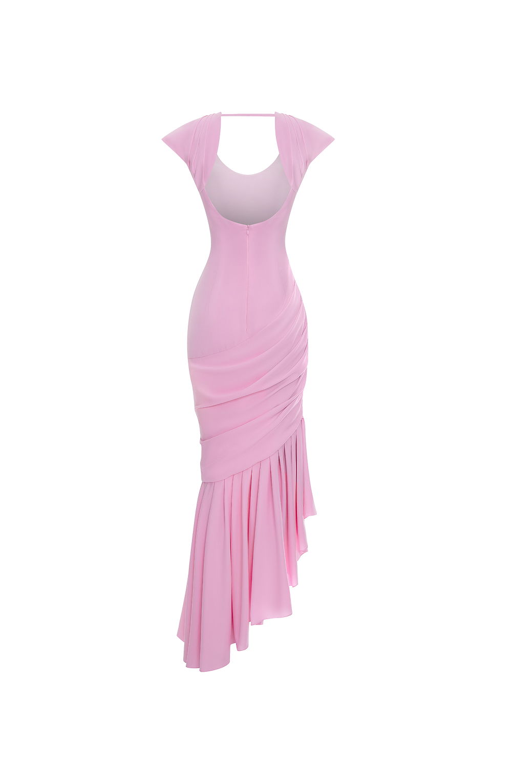 Viscose crepe asymmetric maxi dress with draping
