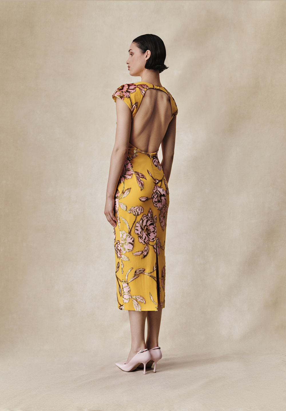 Devoré velvet midi dress with open back