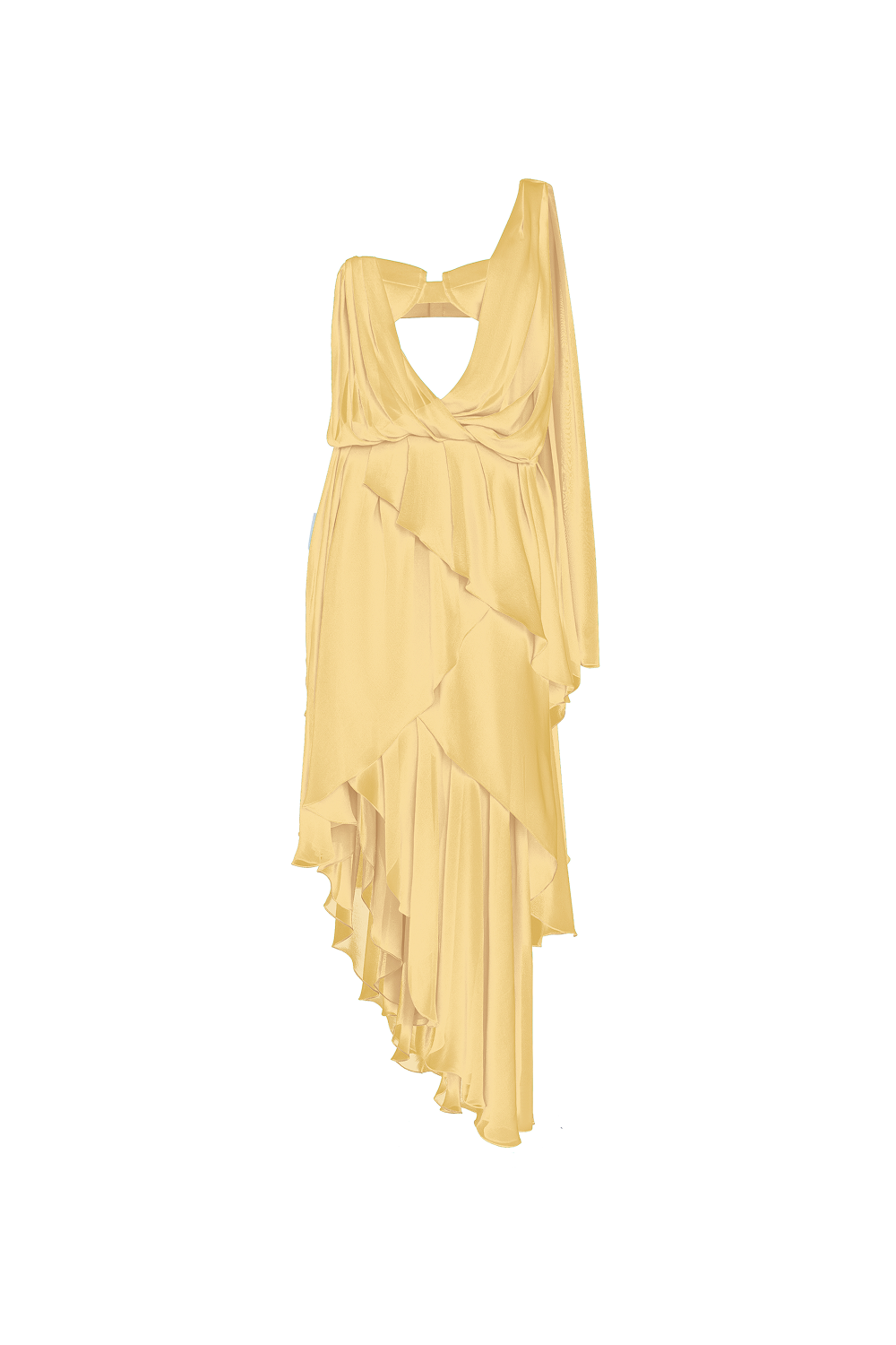 Chiffon asymmetric maxi dress with draping