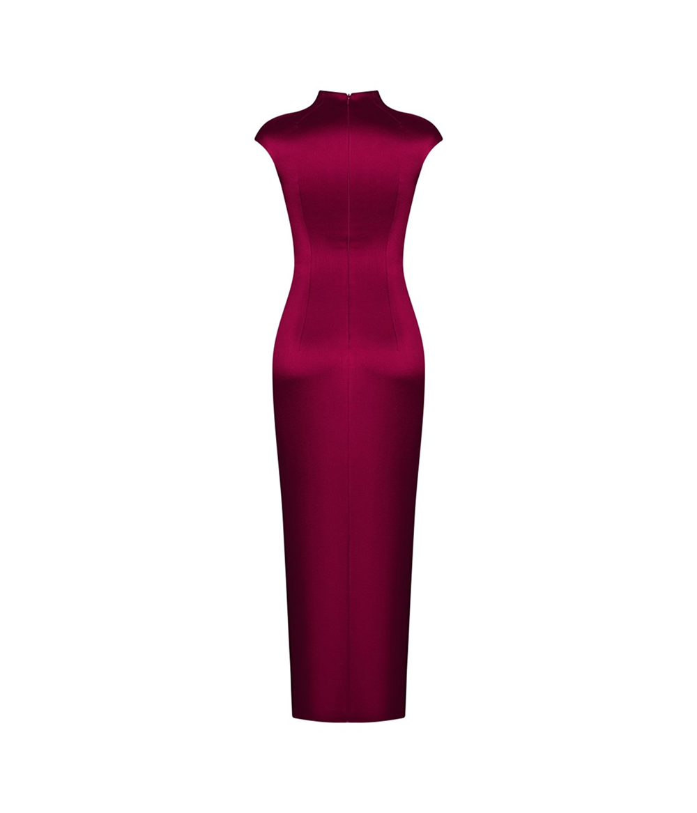 Button-embellished draped satin midi dress