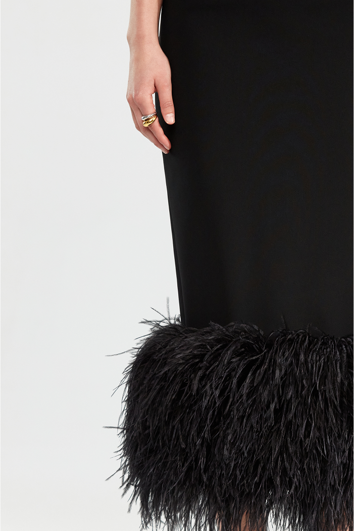 Сorset crepe long midi dress with fringe