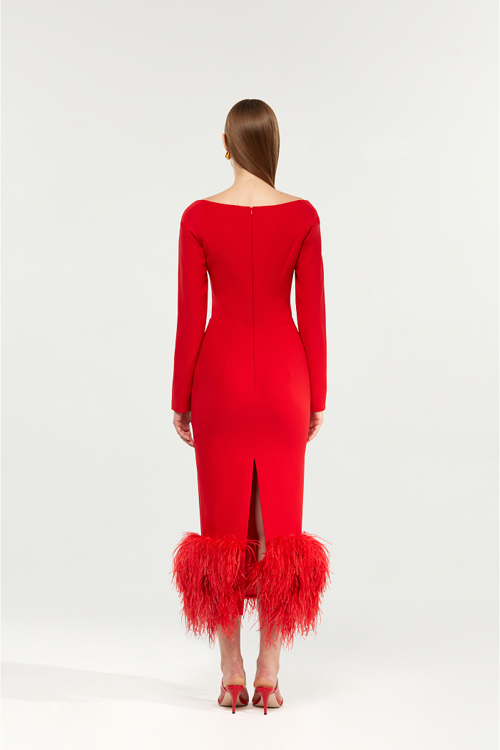 Сrepe long midi dress with fringe