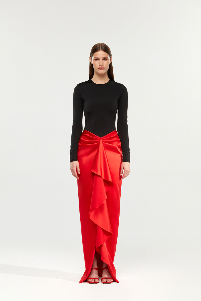 Draped crepe and biflex maxi dress