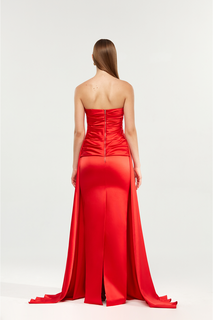 Draped satin maxi dress with a train – Rasario