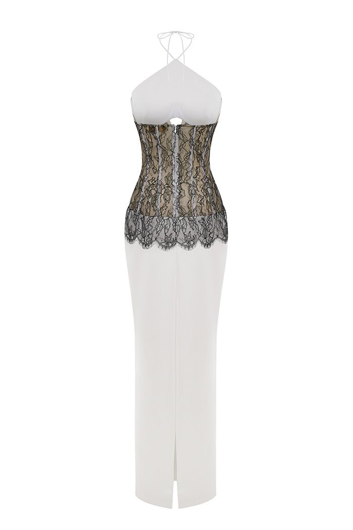 Satin and lace corset maxi dress – Rasario