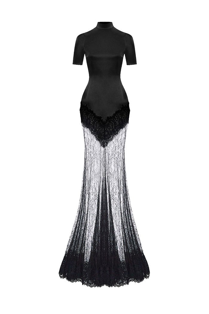 Satin and lace maxi dress – Rasario