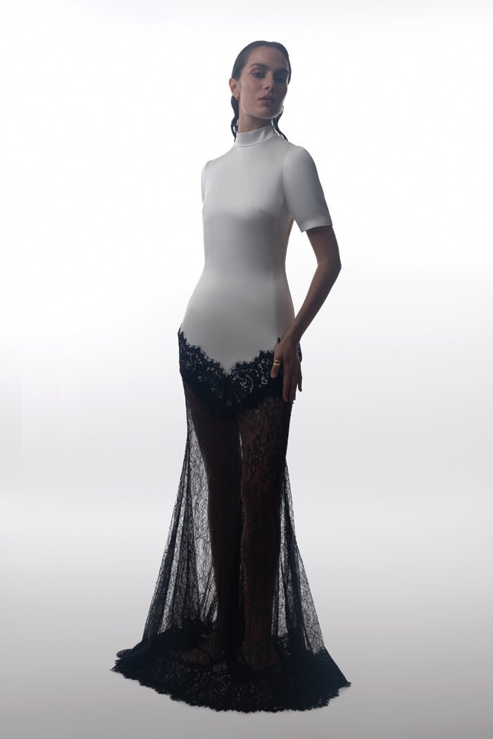 Satin and lace maxi dress – Rasario