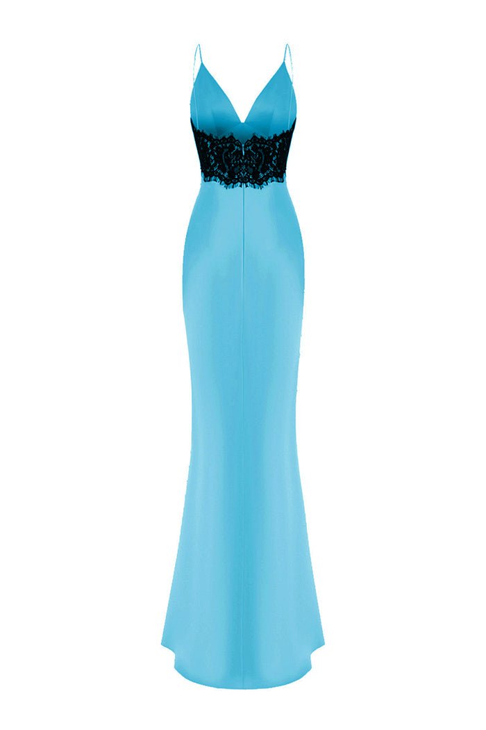 Satin and lace maxi dress with a bow – Rasario