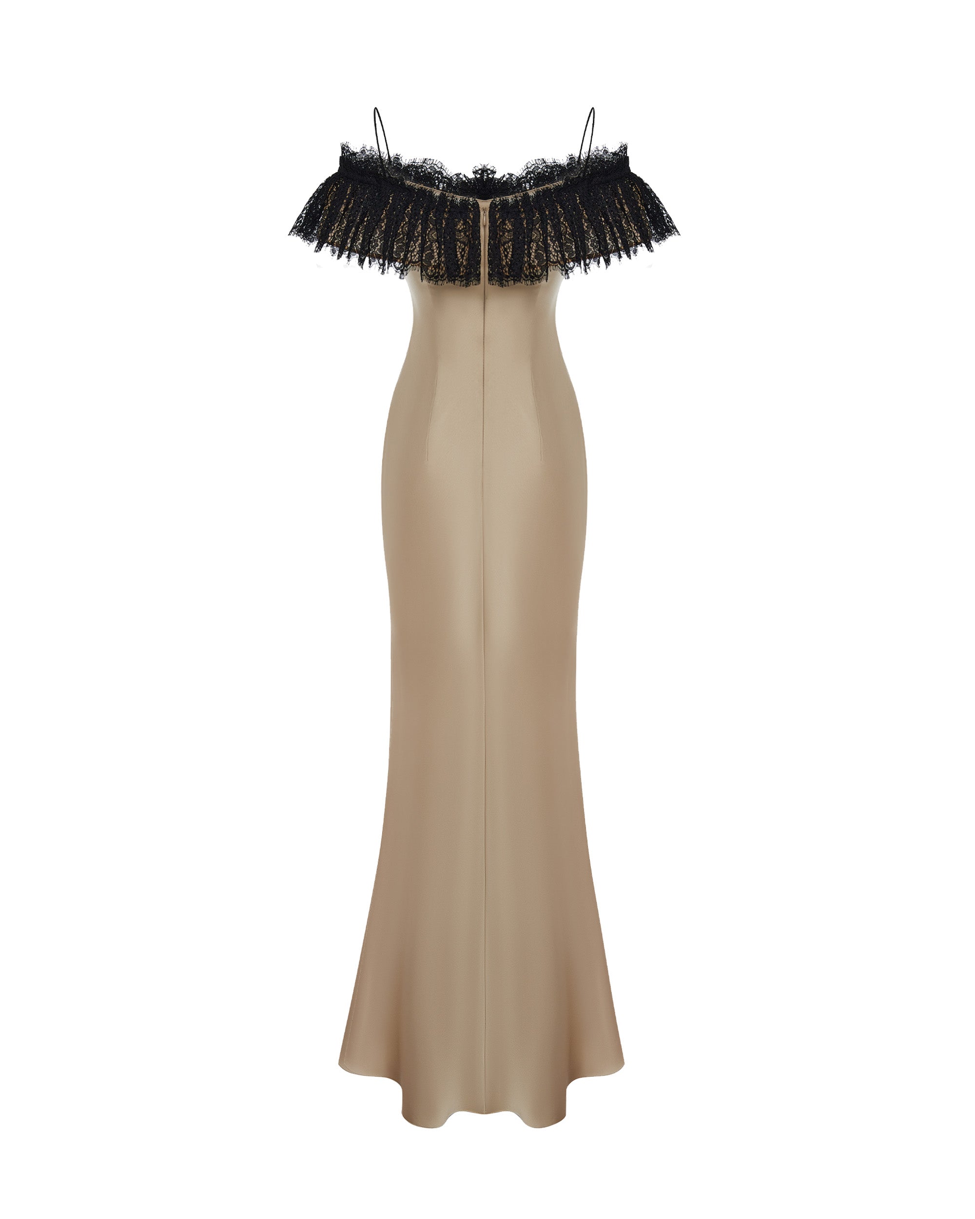 Satin and lace maxi dress with a flower – Rasario