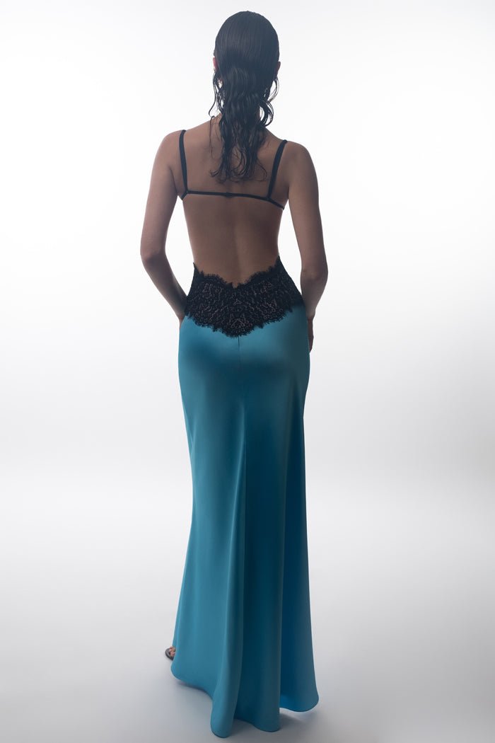 Satin and lace maxi dress with cutouts – Rasario