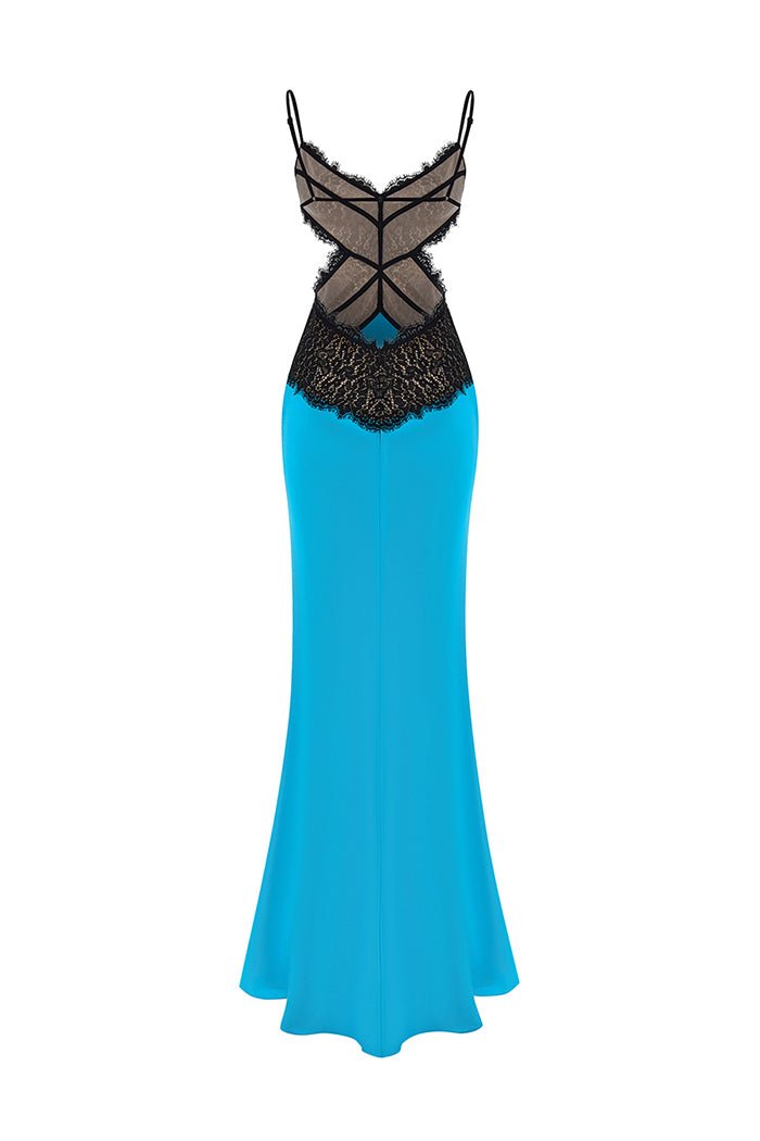 Satin and lace maxi dress with cutouts – Rasario