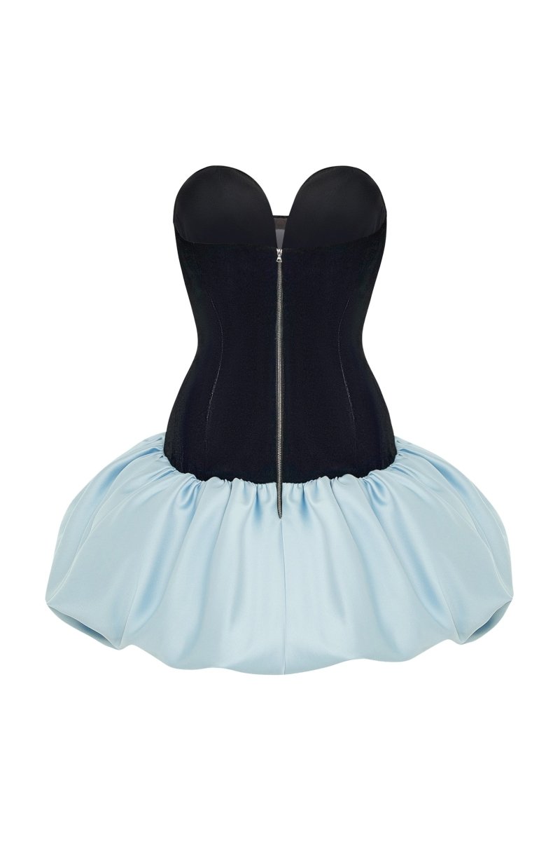 Satin and velvet corset mini dress with voluminous skirt – Rasario