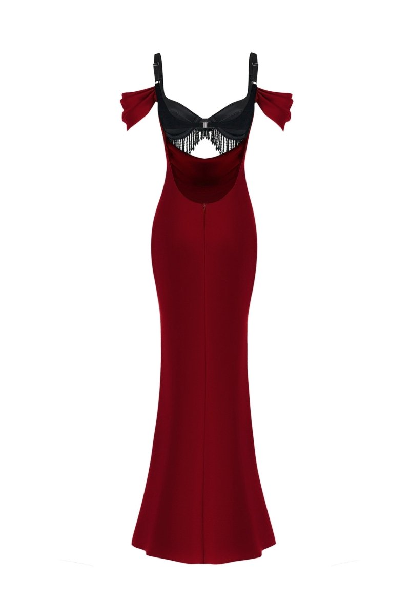 Satin and velvet fringed midi dress – Rasario