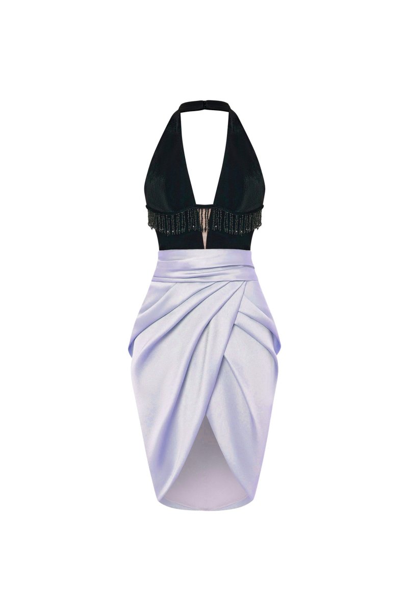 Satin and velvet fringed mini dress – Rasario