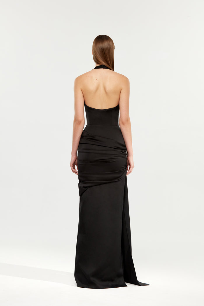 Satin maxi dress with a train – Rasario