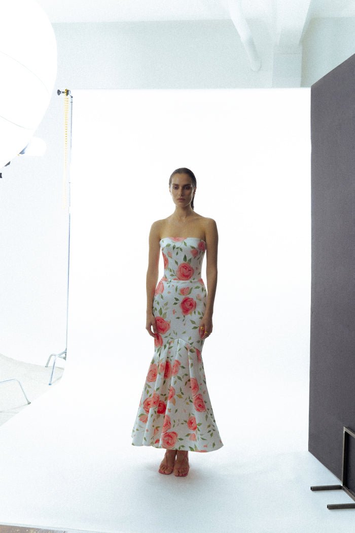 Satin maxi dress with ruffled skirt – Rasario