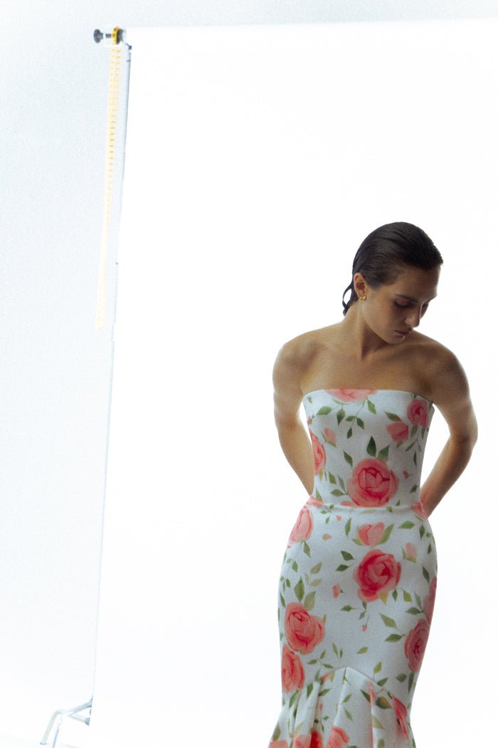 Satin maxi dress with ruffled skirt – Rasario