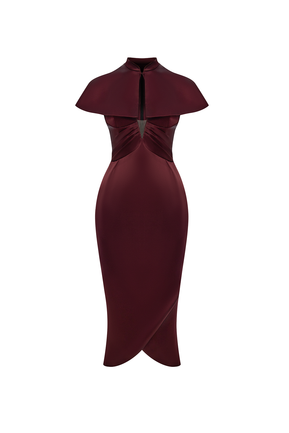 Satin midi dress with a cutout – Color: Burgundy – RASARIO Online Boutique 40 (FR) / Burgundy